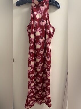 Scoop Red Pink Floral Halter Neck Midi Dress Size XS